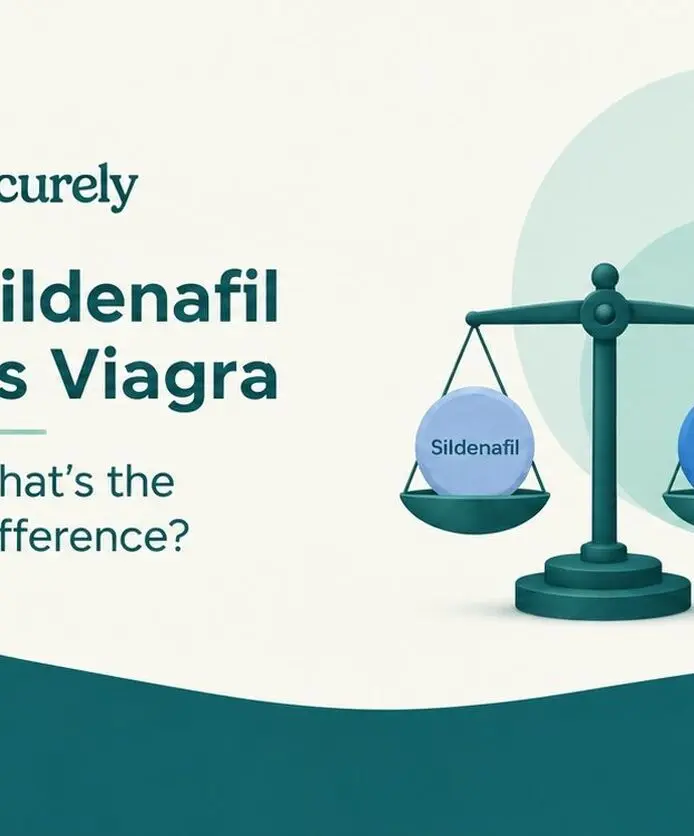 Curely Sildenafil vs Viagra comparison graphic.