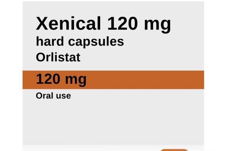 Xenical Orlistat 120 mg weight loss medication box.